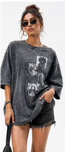 T-shirt graphique oversize pour homme avec fermeture éclair latérale, en coton délavé vintage, épaules tombantes, style streetwear, coupe ample - Product Image 3