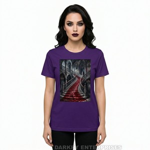 Camiseta Gótica Personalizada para Mujer, Fabricante de Camisetas con Estampado Gráfico de Castillo de Vampiros, 100% Algodón, Corte Ajustado, Estilo Punk Rock, Tops de Verano para Mujer, OEM - Product Image 3