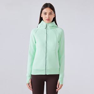 Sudadera con capucha y cremallera para mujer, 320 g/m², 72 % poliéster, 28 % algodón, con presillas para los pulgares, forro polar, estilo athleisure, ajustada y de alto rendimiento. - Product Image 5