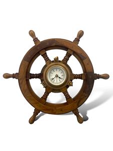Horloge murale en forme de roue de bateau de 18 pouces |   Horloge murale nautique en laiton et bois pour la maison, l'hôtel et la décoration marine |   Exportation en gros - Product Image 4