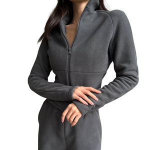 <b>Women</b> Fleece Full Zip Tracksuit Set Stand Collar Jacket Wide Leg Trousers Relaxed Fit Casual Winter Two Piece <b>Lounge</b> Outfit - Product Image 3