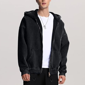 บริการ OEM เสื้อฮู้ดดี้สตรีทแวร์ผู้ชายแบบสั่งทำพิเศษ ทรงโอเวอร์ไซส์ ซิปหน้า ผ้าหนา ล้างสีแบบแอซิดวอช สไตล์ดิสเทรส ผ้าฝ้าย 100% - Product Image 2