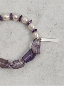 Handcrafted Raw Amethyst & <b>Freshwater</b> <b>Pearls</b> Beaded <b>Bracelet</b> Positive Energy Jewelry Customization Unisex - Product Image 1