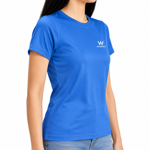 เสื้อยืดคอกลมแขนสั้นผู้หญิง Warpro สีน้ำเงิน แห้งเร็ว ทรงเข้ารูป สวมใส่สบาย ผ้าเจอร์ซีย์สีพื้น - Product Image 2