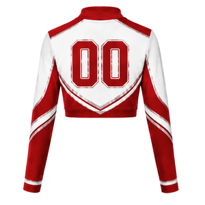 Maillot de cheerleading sublimé rouge et blanc à manches longues – Tenue de sport athlétique pour l'entraînement, la compétition et les matchs - Product Image 2