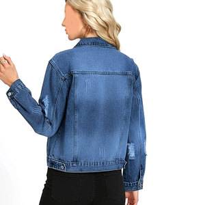 Distressed Jean <b>Jacket</b> Women Basic Ripped <b>Denim</b> <b>Jacket</b> Fall Boyfriend Shacket Casual Loose Fit <b>Vintage</b> Style Streetwear - Product Image 2