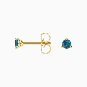 Yellow Gold <b>Stud</b> <b>Earrings</b> With <b>Blue</b> Gemstone Round Cut Minimalist Women's Everyday Wear Jewelry - Product Image 6