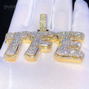 Pendentif Lettre VVS1 Moissanite Style Hip Hop Rapper Plaqué Or 18K Argent Sterling Luxe Initiales Givrées - Product Image 1