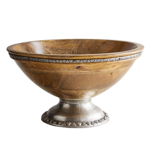 Bol à salade rond en bois avec base en métal pour restaurants et usage domestique, idéal pour servir des aliments et des collations - Product Image 1