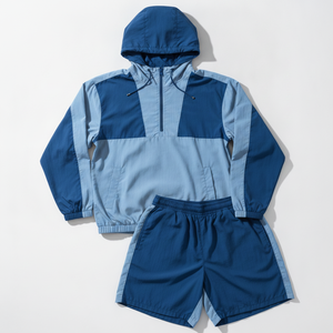 Ensemble short et veste coupe-vent à capuche pour homme, bleu, style décontracté, séchage rapide, polyester tricoté, automne - Product Image 1