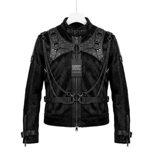 Chaqueta de Cuero Genuino con Peluche Personalizada para Hombre y Mujer, Fabricante Mayorista OEM ODM, Prenda Exterior Negra Estilo Steampunk Punk Gótico - Product Image 1