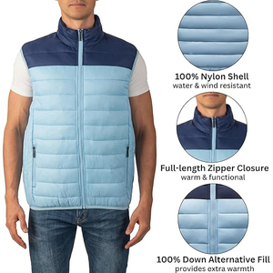 Two Tone Colour Block Puffer Vest <b>Men</b> Sky Blue <b>Navy</b> Quilted Insulated <b>Gilet</b> Sleeveless Wholesale OEM - Product Image 2