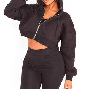 Conjunto de Sudadera con Capucha para Mujer, Manga Larga, Cierre de Cremallera, Color Sólido, Ropa Deportiva Informal, Tejido de Algodón, Forro Polar Antipelusas, Invierno, Dos Piezas - Product Image 1