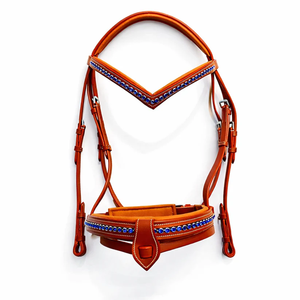Brida de cuero genuino acolchada para caballo de exhibición con cristales azules, brida de cuero de lujo con diseño Flash y pico de diseñador - Product Image 1