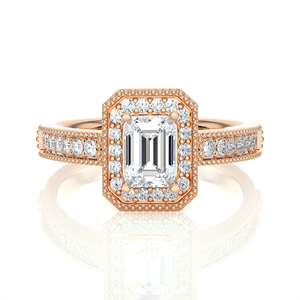 Bague Halo en Diamant de Laboratoire Certifié IGI 0,18 ct Taille Émeraude, Or Jaune Massif 14K 18K, Alliance de Mariage Unisexe Personnalisée - Product Image 3
