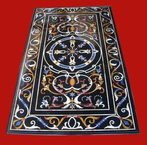 Exclusivo Tablero de Mesa de Mármol Negro con Incrustaciones, Diseño Rectangular de Pietra Dura, para Decoración del Hogar y Hoteles al Mejor Precio - Product Image 2