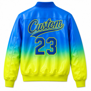 Veste universitaire en PU à dégradé personnalisé pour homme, style streetwear, col rabattu, broderie logo avant, printemps - Product Image 2