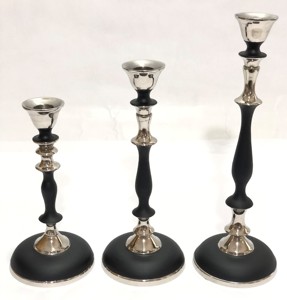 <b>Silver</b> Black Metal <b>Candlestick</b> Holder Set Mixed Height Decorative Candle Stand for Wedding Table Decor - Product Image 1