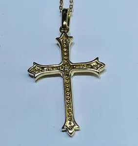 Moissanite Cross Wedding <b>Pendant</b> <b>Solid</b> 14K Yellow <b>Gold</b> 1.20 Carat Round Cut VVS1 Luxury Religious Necklace - Product Image 5