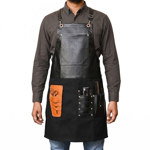 Tablier de Barbier en Coton Réglable à Bretelles Croisées avec Poches Utilitaires pour Coiffeur, Esthéticien et Professionnels du Coiffage - Product Image 1