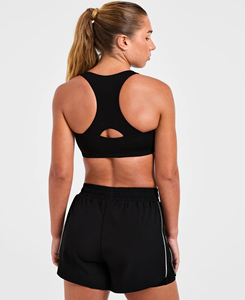 Custom Made Women's Black 2-Piece Yoga Set Scoop Neck Racerback Crop <b>Top</b> Elastic Waist Shorts Solid Color Cheap Price <b>Low</b> MOQ - Product Image 2