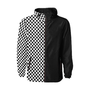 Veste coupe-vent demi-damier color block avec fermeture éclair, anorak décontracté d'été imperméable - Product Image 1