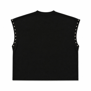 <b>Women's</b> <b>Black</b> Sleeveless <b>Tank</b> <b>Top</b> Skull Print Double-Layer Collar Vest Silver Rivets 100% Polyester Quick Dry Breathable Summer - Product Image 5