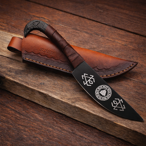 Cuchillo Vikingo Forjado a Mano con Funda de Cuero, Hoja de Acero al Carbono Grabada Personalizada, para Supervivencia, Caza, Camping y Uso Industrial - Product Image 5