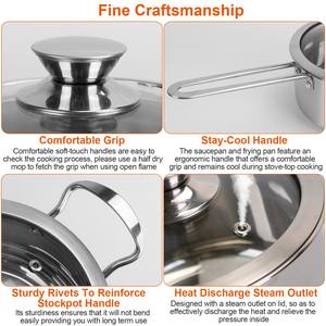 4 pezzi Set di pentole in acciaio inossidabile per la spedizione di Fedex lavabile in lavastoviglie, tra cui 2 quarti di pentola 3.7 - Product Image 5