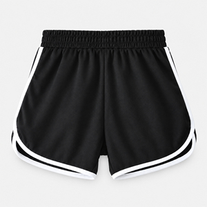 Shorts de course pour femmes, noirs, avec taille élastique, ourlet incurvé, style sportif double ligne, pour l'entraînement et le sport - Product Image 5