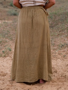 Jupe longue bohème à nouer, taille haute, imprimé géométrique, détails à pampilles, en lin et coton, longueur ras du sol, pour femme, toutes saisons - Product Image 3