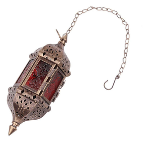 Farol de Cristal Rojo Dorado, Portavelas Decorativo, Adorno Festivo para Interiores, Encanto Regal - Product Image 3