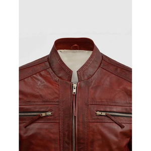 Chaqueta de Motociclista para Hombre, Estilo Urbano, Piel de Oveja, con Ribete de Piel, Cuello Camisero, Cierre de Cremallera, Colores Personalizados, para Invierno - Product Image 4