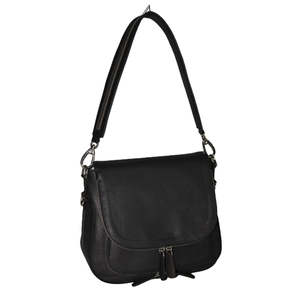 Bolso de Hombro de Cuero Genuino Negro para Mujer, Estilo Vintage, Bolso Bandolera con Bolsillo con Cremallera, Correa Ajustable, Bolso de Moda - Product Image 1