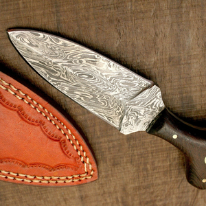 Couteau de chasse multifonctionnel à lame fixe en acier Damas fait main avec manche en bois, taille personnalisable, OEM, pointe tombante, couteau à dépecer - Product Image 6