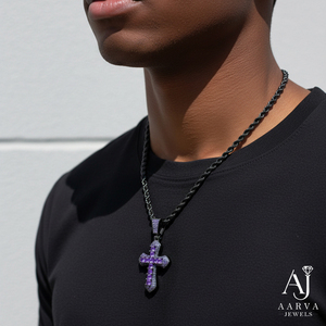 Collier pendentif croix violet serti de zircons, plaqué or, chaîne en argent style punk, unisexe, cadeau de fête, bijoux - Product Image 1