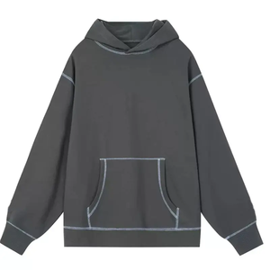 Custom Men's Contrast <b>Stitch</b> Fleece Eco-Friendly Breathable Pocket <b>Oversized</b> 400GSM Heavyweight Cotton Charcoal Grey <b>Hoodie</b> - Product Image 3