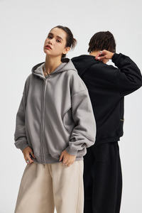 Unisex Hooded <b>Zip</b>-<b>Up</b> Sweatshirt Solid Color Regular Fit Casual Autumn Wear Knitted Full <b>Zip</b> <b>Hoodie</b> <b>Black</b> Gray - Product Image 2
