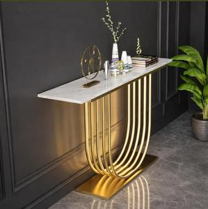 Modern Marble Top <b>Console</b> <b>Table</b> with <b>Gold</b> Metal Sled Base Contemporary Entryway Accent Furniture - Product Image 3