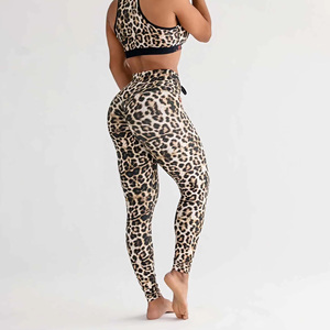 Women's New High Waist Leopard Print Yoga Leggings Full Length Drawstring Four-Way Stretch Activewear <b>Pants</b> - Product Image 2