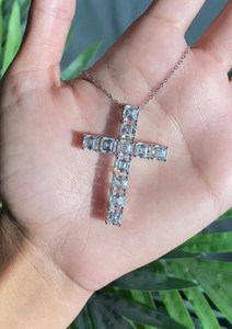 <b>OM</b> GEMS Asscher Diamond Cross <b>Necklace</b> Pendant Christian Faith Pendant Religious Jewelry Pendant 925 Silver Cross Charm Pendant - Product Image 6
