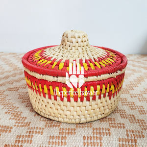 Cesta de Almacenamiento de Hierba Moonj Natural que Ahorra Espacio, con Tapa, Mini Cesta con Tapa y Asa, Ecológica - Product Image 1