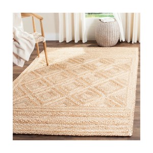 Tapis géométrique en jute rectangulaire à tissage plat moderne pour salon, écologique, à poils ras, fait main, nettoyage à sec, adapté aux animaux domestiques, antidérapant - Product Image 2