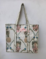 Tas Tote Gaya Bohemian Berbahan Katun Jahitan Tangan Pola Solid Berkualitas Tinggi dengan Penutup Tali Serut Tas Bahu Premium untuk Perjalanan