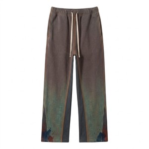Cheap Price Vintage Washed Gradient Women Straight Leg Pants Elastic Waist <b>Drawstring</b> Artistic Dye Lounge <b>Trousers</b> Relaxed Fit - Product Image 3