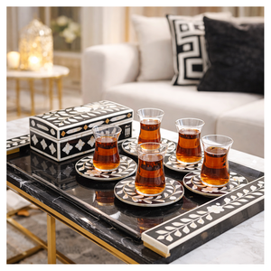 Ramadan Special Arabic Style Mother of Pearl Inlay Incense Bakhoor Burner Set with Tray for Home Decor <b>Pine</b> & Rose Scent Mubkhar - Product Image 2