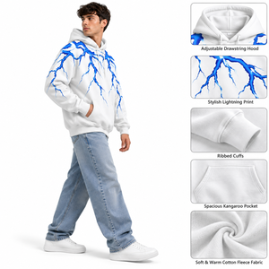 Customizable 100% Cotton Oversized Fleece <b>Pullover</b> Hoodie with Drawstring Hood for <b>Men</b>-Winter Casual Streetwear USA B2B Sourcing - Product Image 4