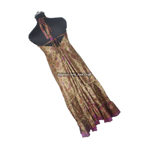 Vestidos de Seda Sari Reciclada Baratos para Mujer Estilo Bohemio, Última Moda, Vestidos Largos Casuales de Playa, Vestido de Noche Elegante sin Mangas para Damas - Product Image 2