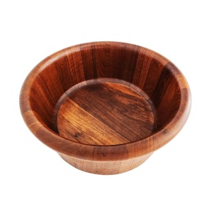 Tazón de madera de acacia para servir frutas, ensaladas, palomitas de maíz, caja de madera de acacia para sal con cuchara incorporada para cocina - Product Image 1