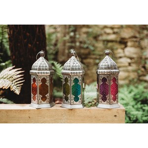 Eye Catching Stainless Steel <b>Lantern</b> <b>Set</b> with Colorful Glass Panels for Home Decoration - Product Image 6